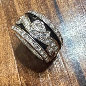 Silver-Tone Crystal Statement Ring - Sparkling Clear Stones